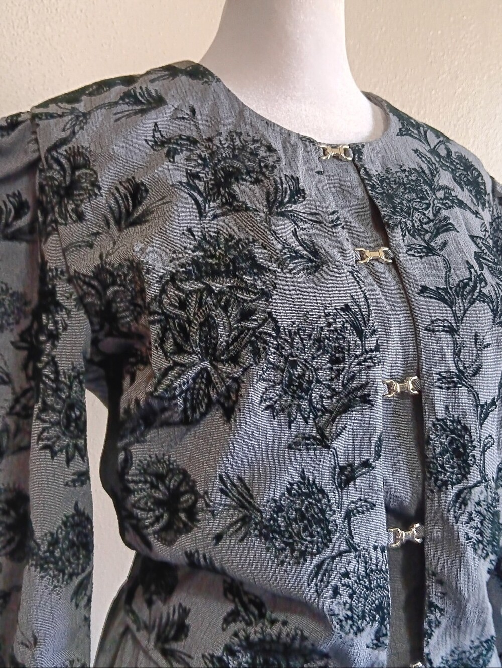 Vintage Academia Miss Dorby Velvet Burnout Black & Gray Maxi Dress Womens Sz 8 - Picture 3 of 13